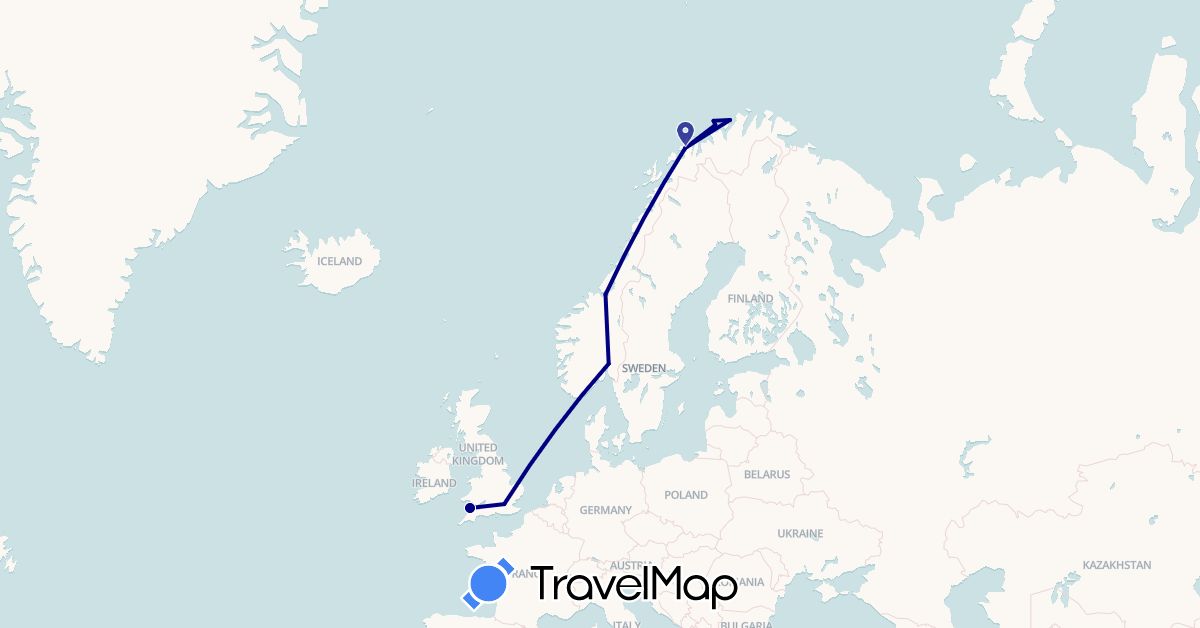 TravelMap itinerary: driving in United Kingdom, Norway (Europe)